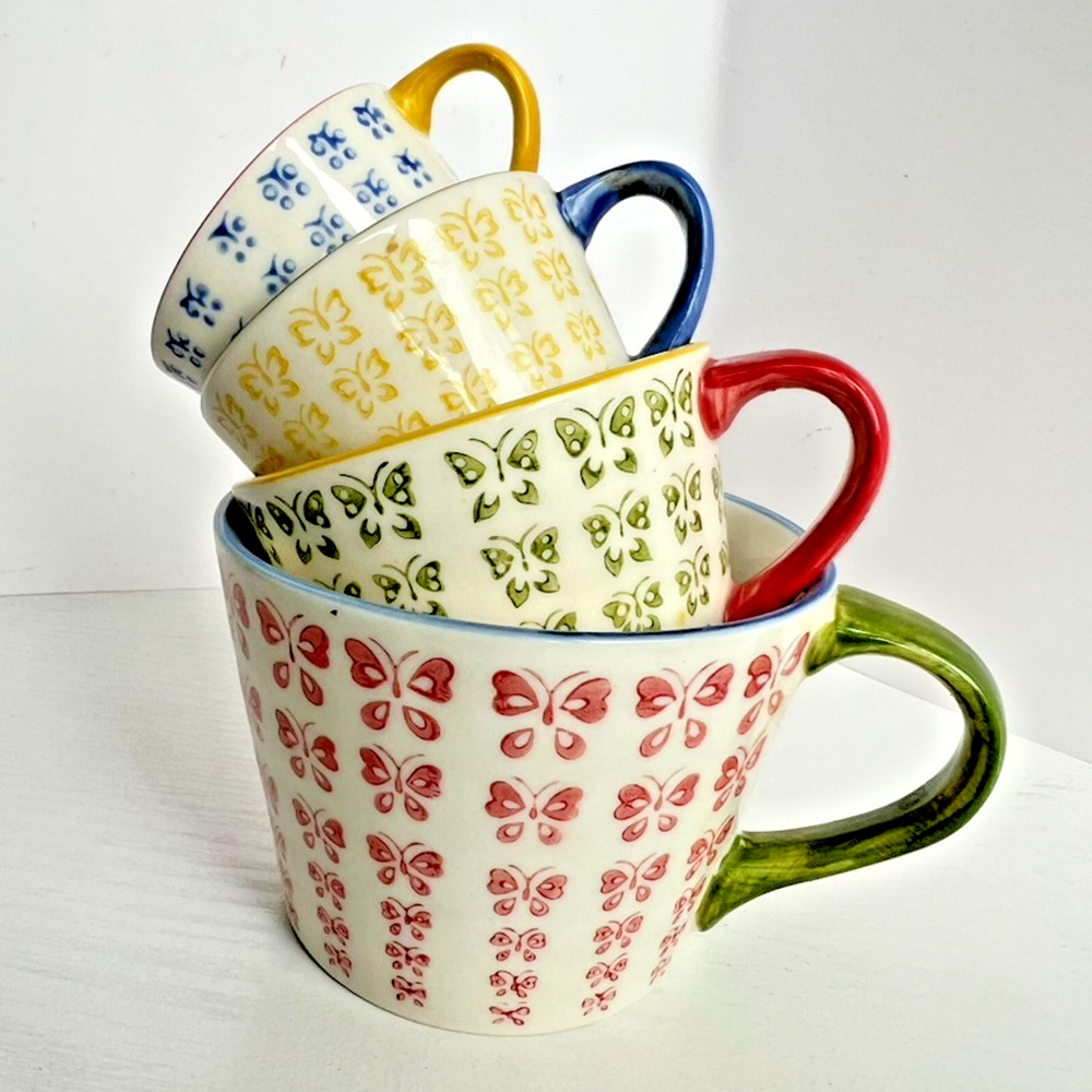 Pier 1 Butterfly Measuring Cups Set Ceramic Nesting Rare Colorful Kitchen Decor